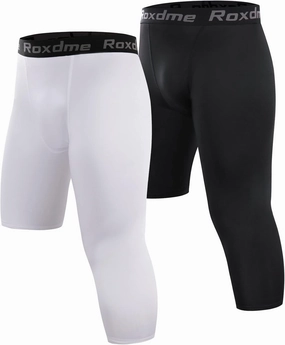 2 Pack Men's 3/4 One Leg Compression Capri Tights Pants Basketball Athletic Running
