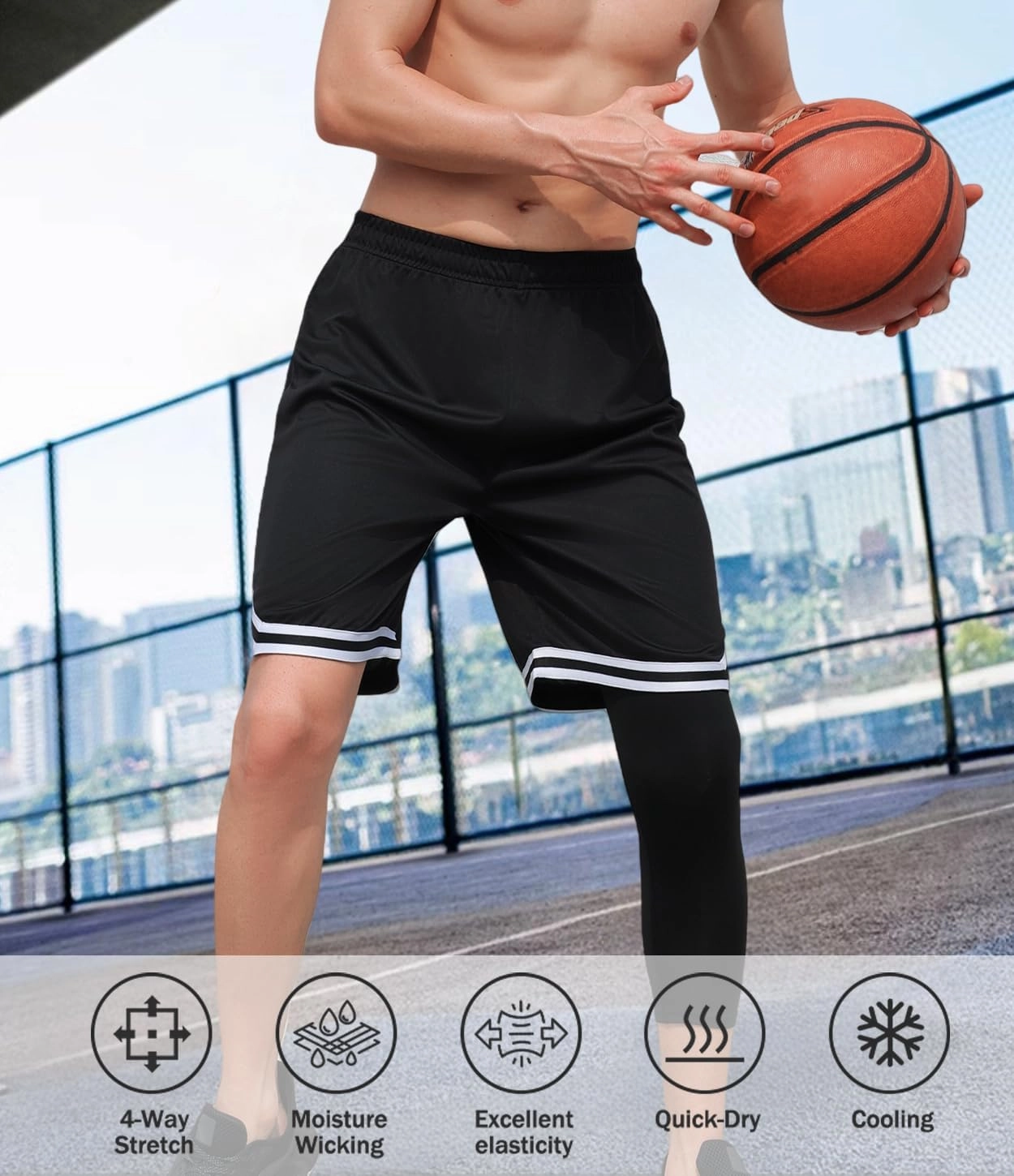 2 Pack Men's 3/4 One Leg Compression Capri Tights Pants Basketball Athletic Running