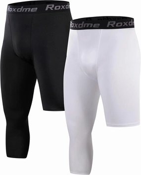 2 Pack Men's 3/4 One Leg Compression Capri Tights Pants Basketball Athletic Running