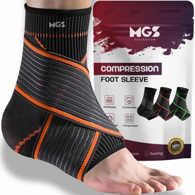 2 PCs Ankle Brace for Plantar Fasciitis & Achilles Tendon – Compression Support Sleeve for Men & Women, Helps with Peroneal Tendonitis, Heel & Foot Pain Relief (Orange, Medium)