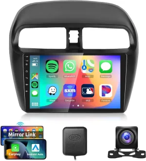 2G 64G Car Radio for Mitsubishi Mirage 2012-2016, Rimoody Car Stereo with Android 13 Wireless CarPlay Android Auto Mirror Link GPS WiFi 9 Inch Touch Screen Bluetooth FM/RDS SWC Camera