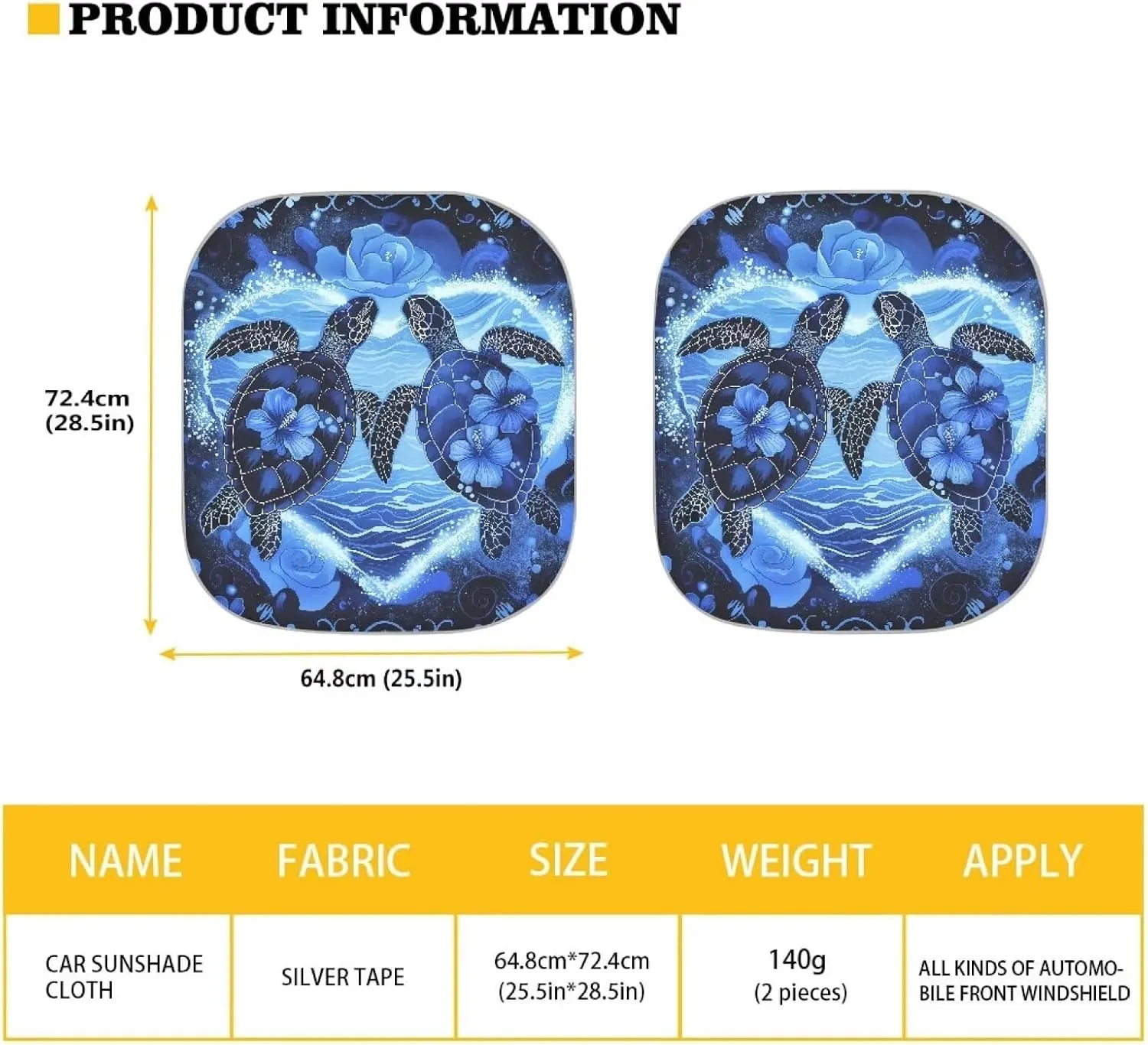 2pcs Sea Turtle Sun Shade for Car Windshield Front Windows Sunshade Foldable Sun UV Rays Blocker Keep Vehicle Cool Automotive Interior Accessries