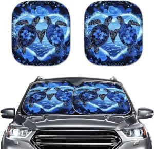 2pcs Sea Turtle Sun Shade for Car Windshield Front Windows Sunshade Foldable Sun UV Rays Blocker Keep Vehicle Cool Automotive Interior Accessries