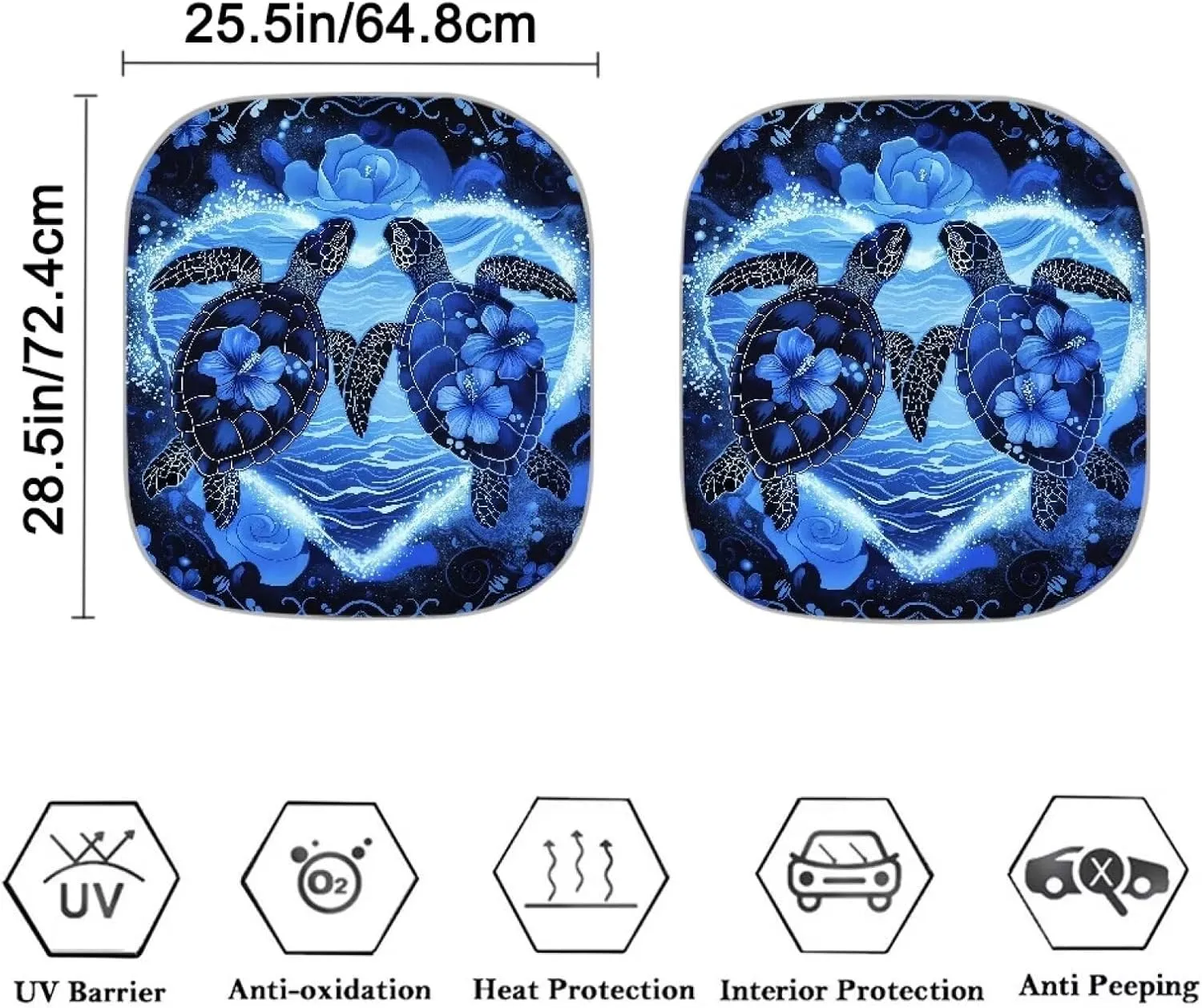 2pcs Sea Turtle Sun Shade for Car Windshield Front Windows Sunshade Foldable Sun UV Rays Blocker Keep Vehicle Cool Automotive Interior Accessries