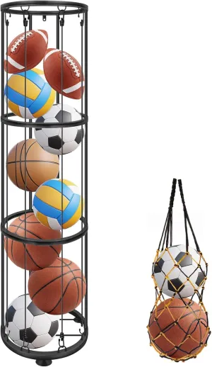 3 Layer Vertical Ball Storage Rack, Basketball Holder Wall Mount, Cage for Football, Volleyball, Sports Organizer for Kids Room, Garage, Home