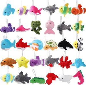 30 Pack Mini Ocean Animal Plush Toys Bulk,Cute Sea Creatures Stuffed Animals,Small Keychain Decoration for Claw Machine,Carnival Prize,Goody Bags Fillers,Christmas Party Favors for Kids Boy Girl