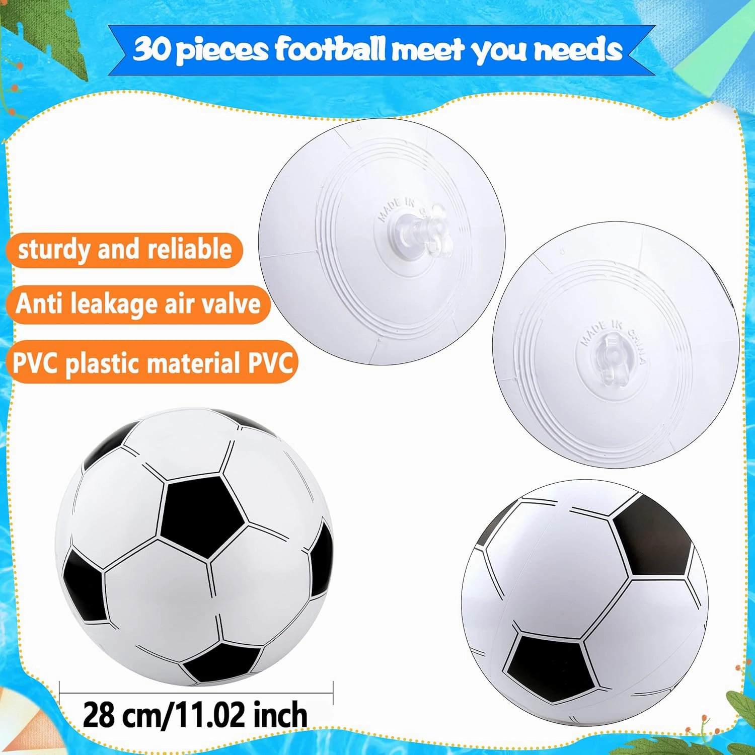 30 Pack 16 Inch Inflatable Soccer Ball Inflatable Basketball Blow Up Basketball Soccer Beach Balls for Sport Party Summer Pool Beach Activities