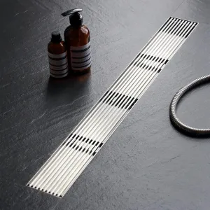 32 Inch Linear Shower Drain with Removable Wedge Wire Pattern Grate, Brushed Nickel 304 Stainless Steel Rectangle Shower Floor Drain for Bathroom, CUPC Certified, with Hair Strainer