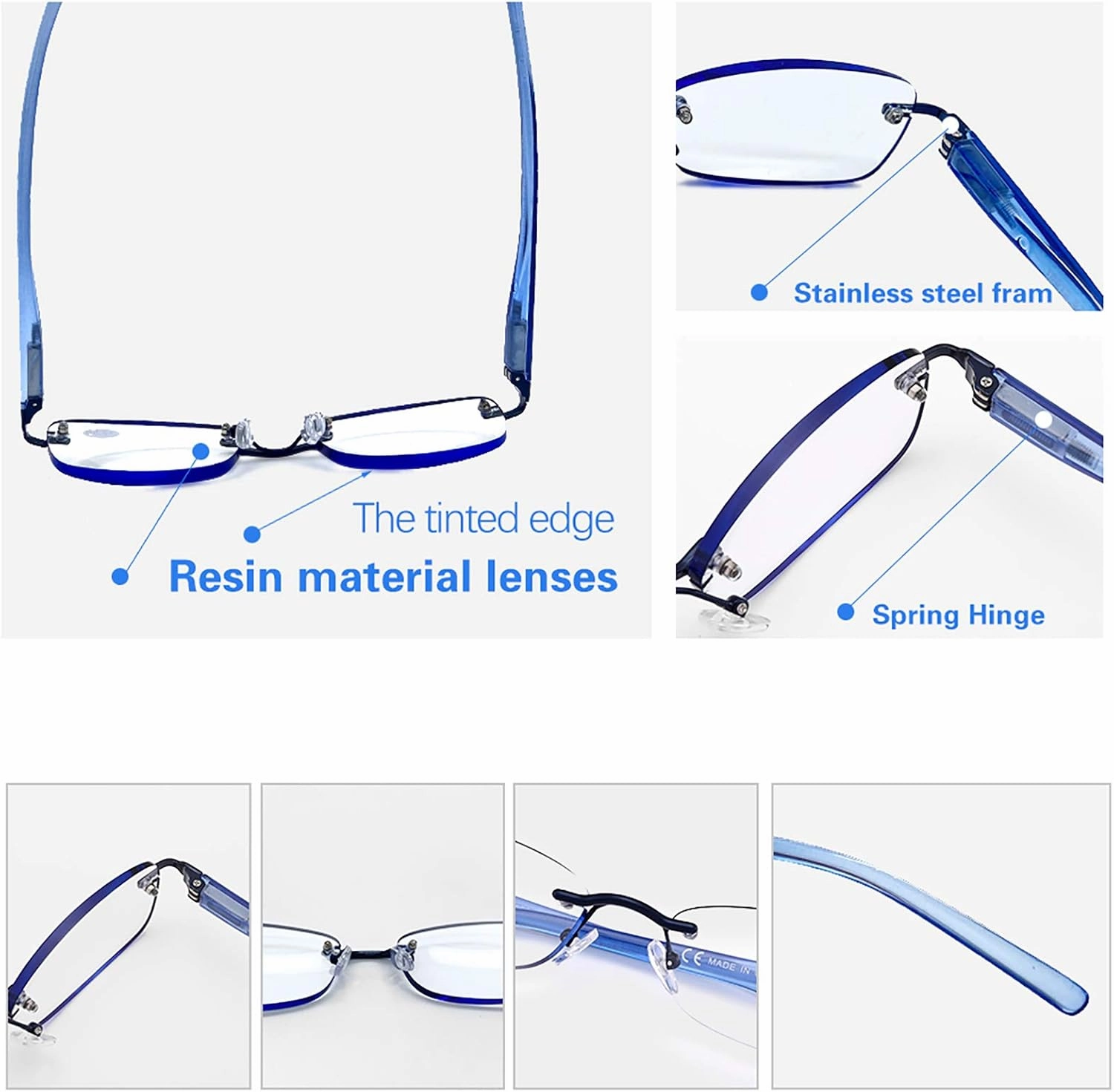 3-Pack Rimless Reading Glasses For Women, Lightweight Spring Hinge Readers, Classic Elegant Artistic Eyeglasses UV 400