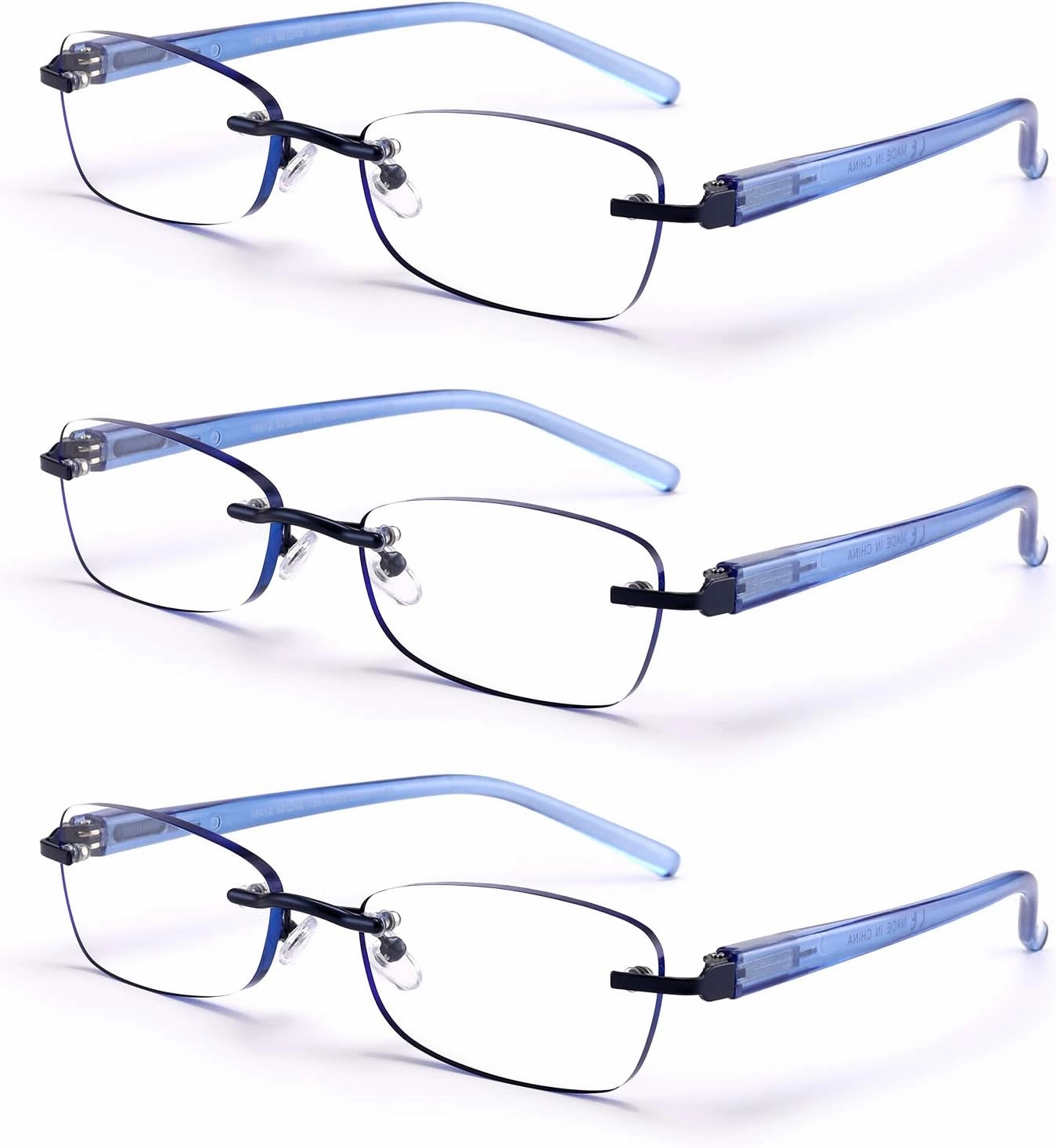 3-Pack Rimless Reading Glasses For Women, Lightweight Spring Hinge Readers, Classic Elegant Artistic Eyeglasses UV 400
