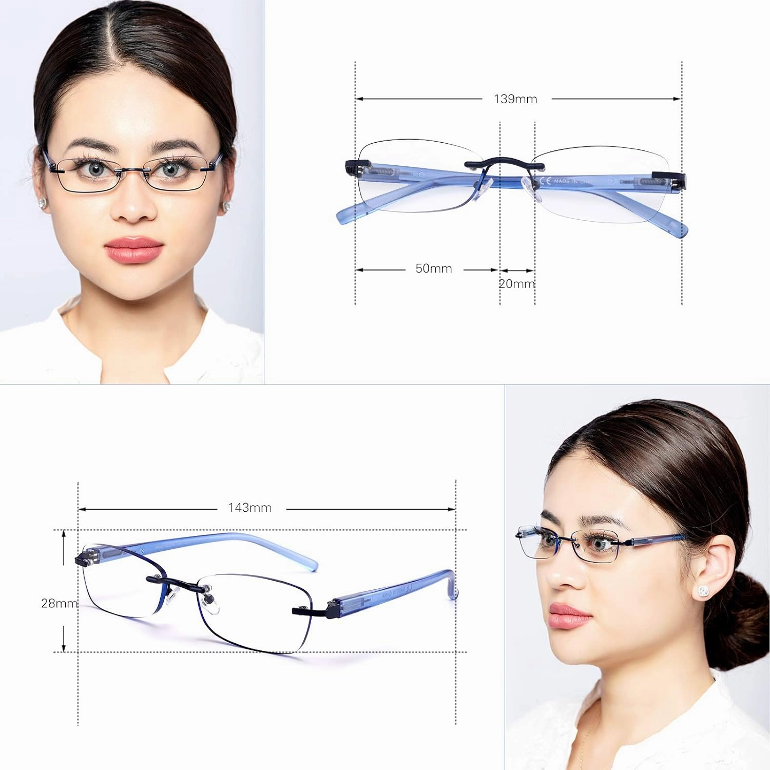 3-Pack Rimless Reading Glasses For Women, Lightweight Spring Hinge Readers, Classic Elegant Artistic Eyeglasses UV 400