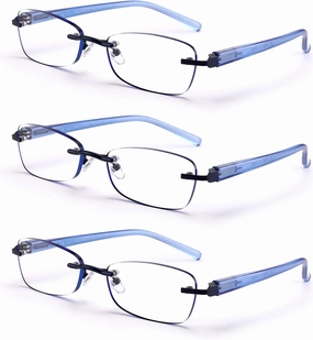 3-Pack Rimless Reading Glasses For Women, Lightweight Spring Hinge Readers, Classic Elegant Artistic Eyeglasses UV 400