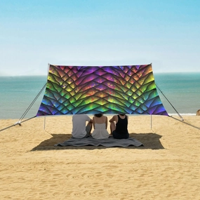 3D Dragon Scales Beach Canopy Tent Anti-UV & Wind Resistant, Colorful Camping Sun Shelter Easy Setup Portable,Outdoor Shade Tents with Sandbags,Sand Shovels,Ground Pegs & Stability Poles