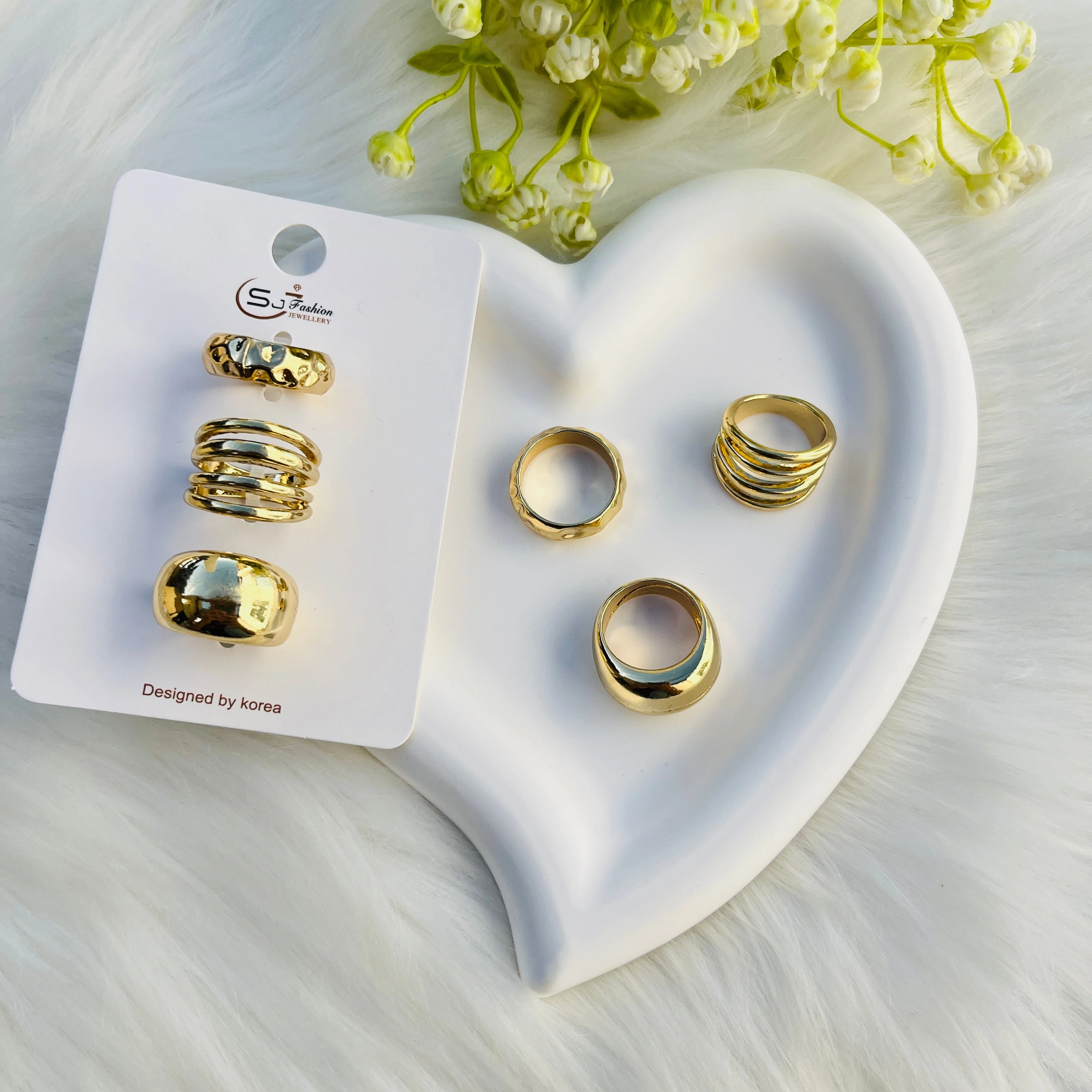 3pcs Golden Punk Charm Mid Ring Set
