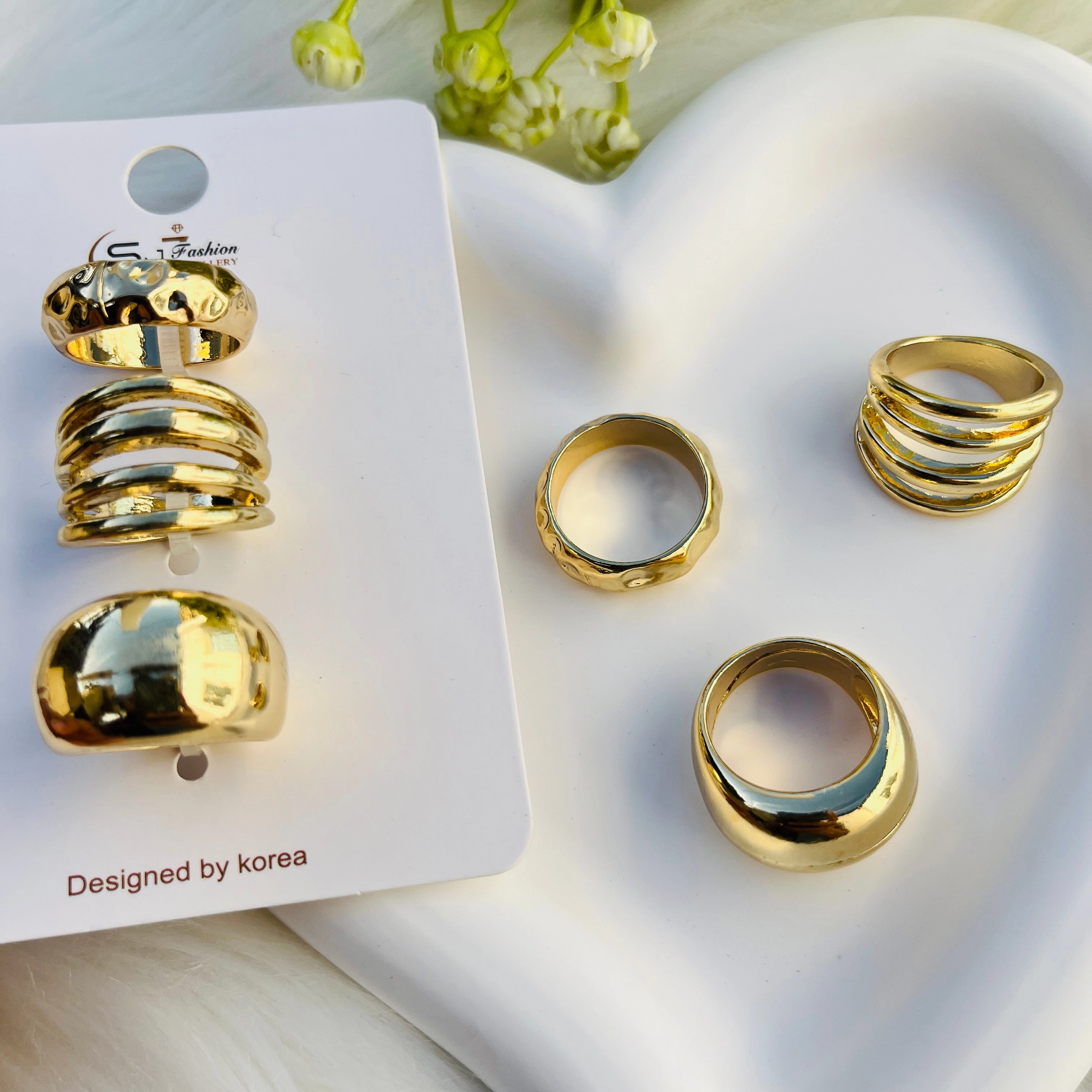 3pcs Golden Punk Charm Mid Ring Set