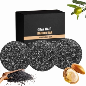 3Pcs Gray Hair Reverse Bar, Black Shampoo Bar for Hair & Beard Darkening, Herbal Black Soap for Men & Women, Deep Clean & Nourish the Scalp