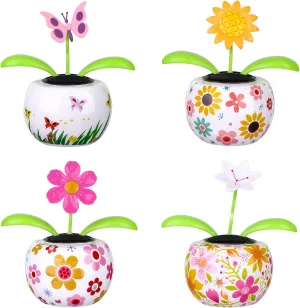 4 Pack Solar Dancing Butterfly Toy Solar Powered Dancing Sun Flower in Colorful Pots Swinging Sunflower Flip Flap Animated Bobblehead Dancer Window Sun Catcher Car Dashboard Decor