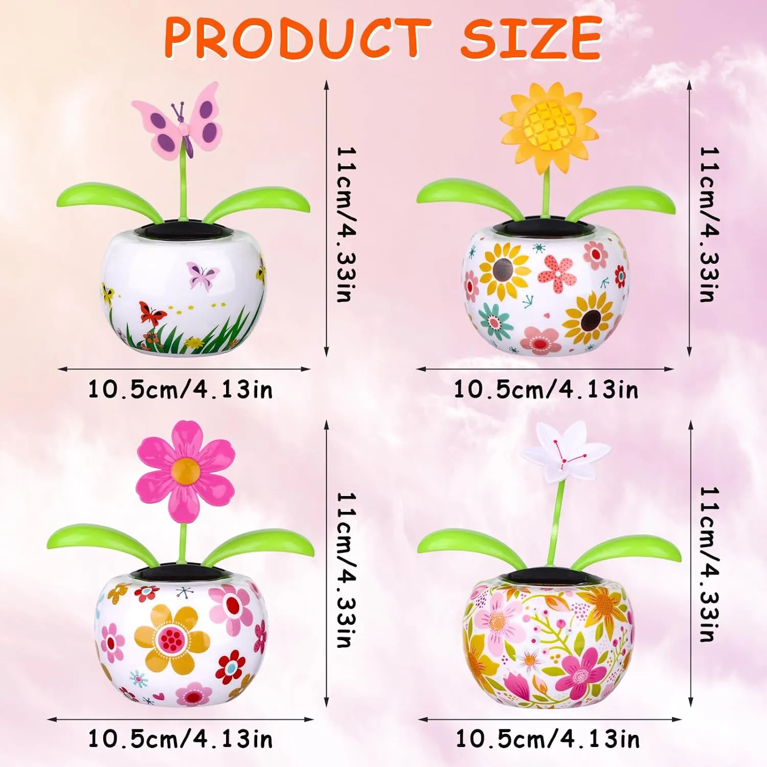 4 Pack Solar Dancing Butterfly Toy Solar Powered Dancing Sun Flower in Colorful Pots Swinging Sunflower Flip Flap Animated Bobblehead Dancer Window Sun Catcher Car Dashboard Decor