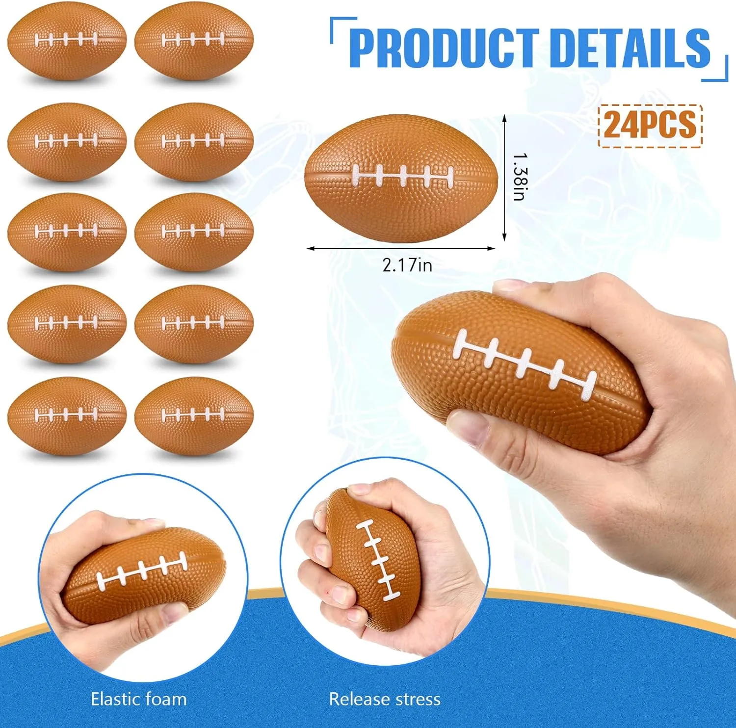 48 Pcs Football Party Favor Sports Birthday Supplies Set 24 Inspirational Football Bracelets 24 Mini Foam Stress Ball for Sports Theme Birthday Party Team Valentine Gifts