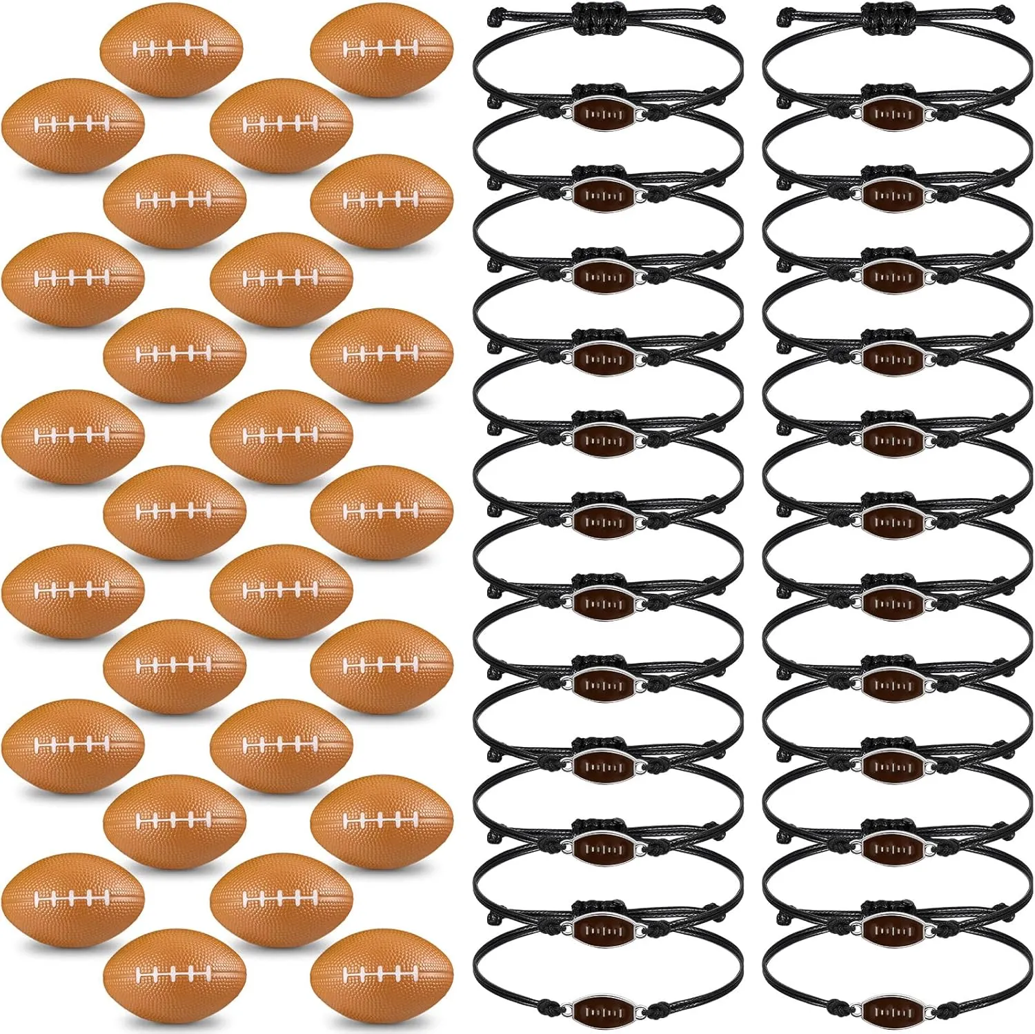 48 Pcs Football Party Favor Sports Birthday Supplies Set 24 Inspirational Football Bracelets 24 Mini Foam Stress Ball for Sports Theme Birthday Party Team Valentine Gifts