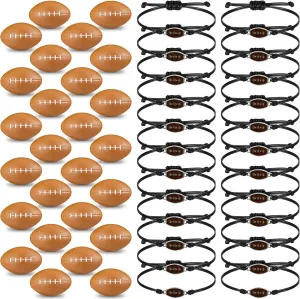 48 Pcs Football Party Favor Sports Birthday Supplies Set 24 Inspirational Football Bracelets 24 Mini Foam Stress Ball for Sports Theme Birthday Party Team Valentine Gifts