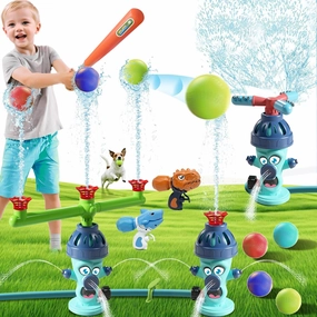 4-in-1 Water Sprinkler Baseball Hydrant Toy for Kids, 360° Rotating Hydrant Design with 4 Baseballs, Fun Tee Ball Game Set for Boys & Girls, Perfect for Summer Backyard Lawn Parties
