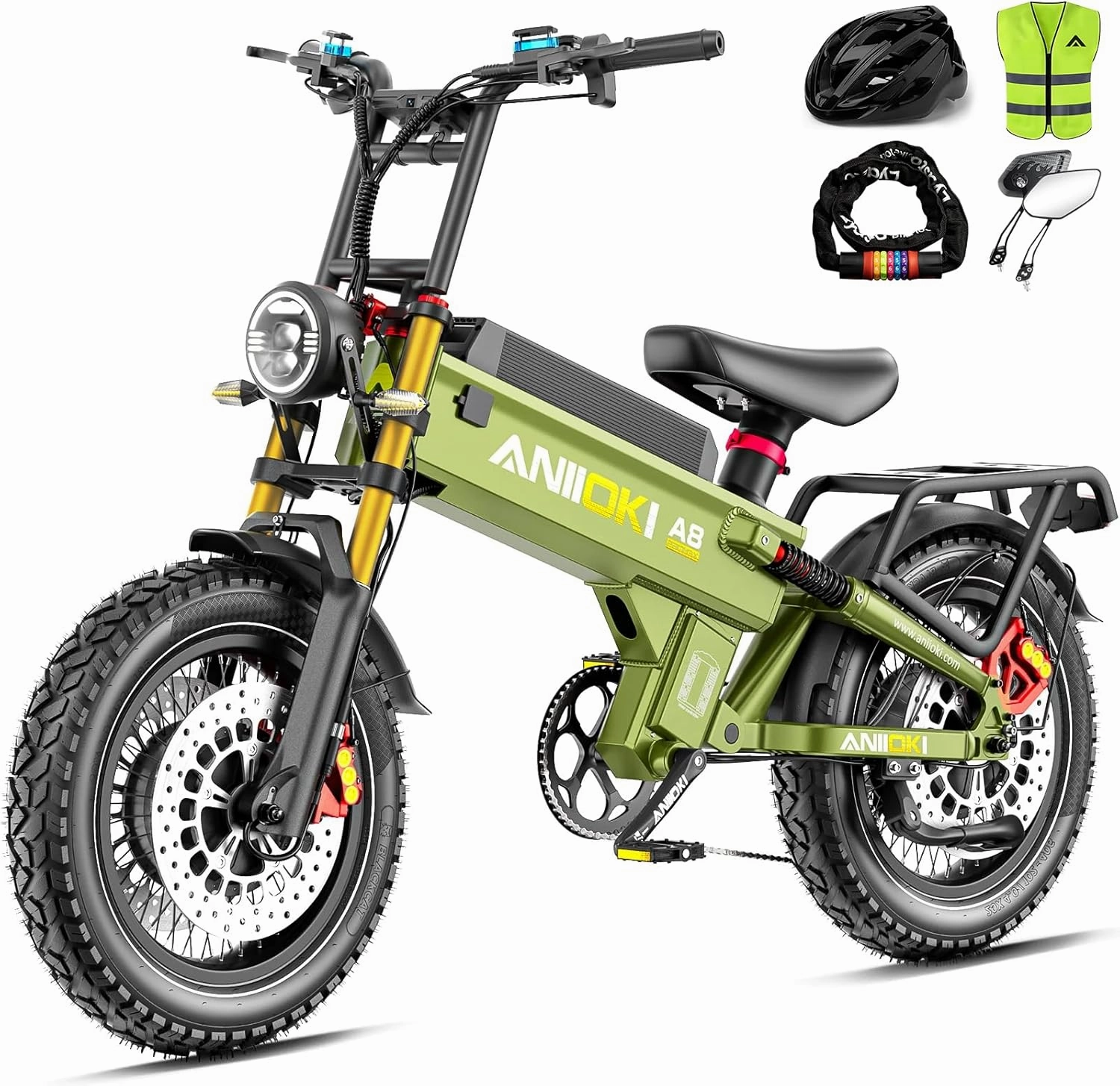 5600W Dual Motor eBike,2025 A8 PRO MAX Electric Bike,45MPH 60V 70Ah Electric Bike for Adults,200Miles Long Range,20x4 Fat Tire All Terrain Ebikes, Full Suspension E Bike,7-Speed Gear,5" Display