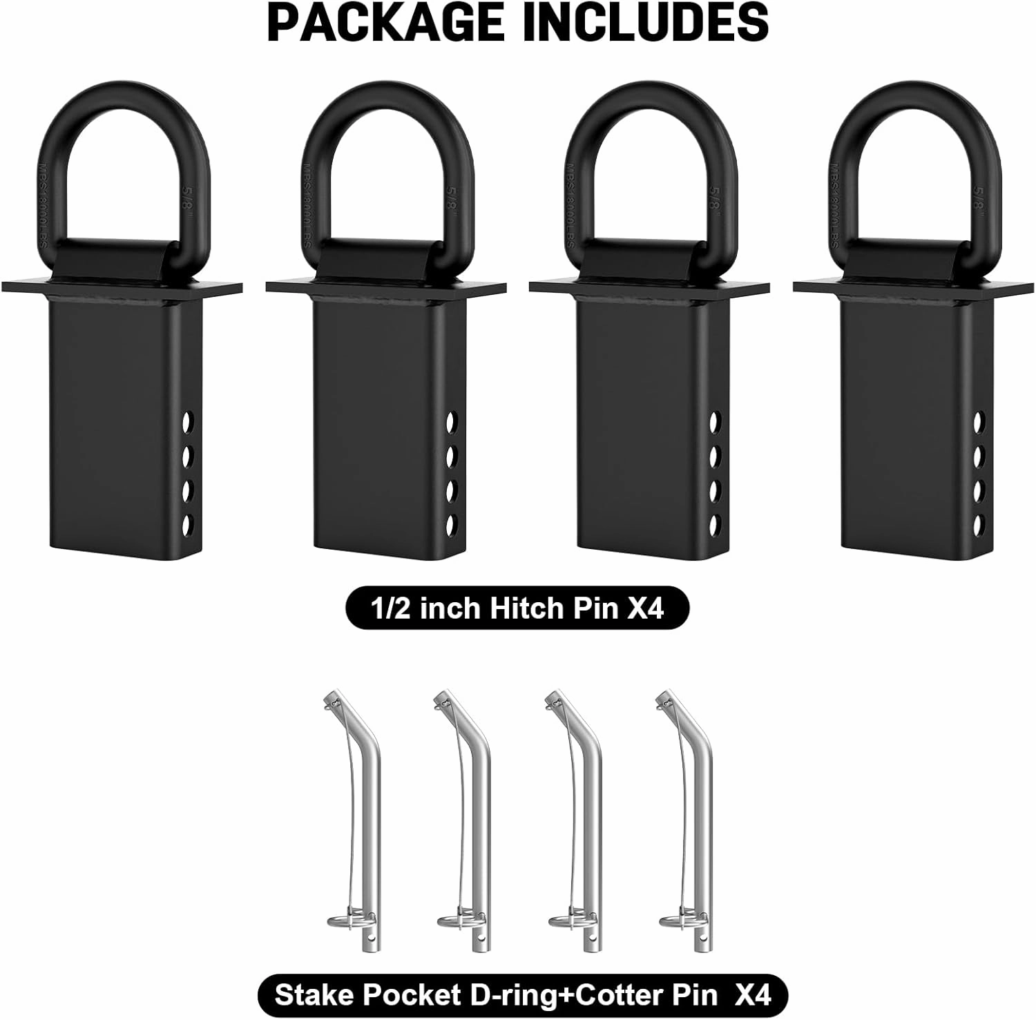 5/8” Stake Pocket Tie Down D Rings,Heavy Duty Trailer D Rings with Anti-Loss Pin, Adjustable Utility Towing D Rings 18000 LBS Capacity for Flatbed Cargo Trucks and Trailers,4 PCS Trailer Accessories