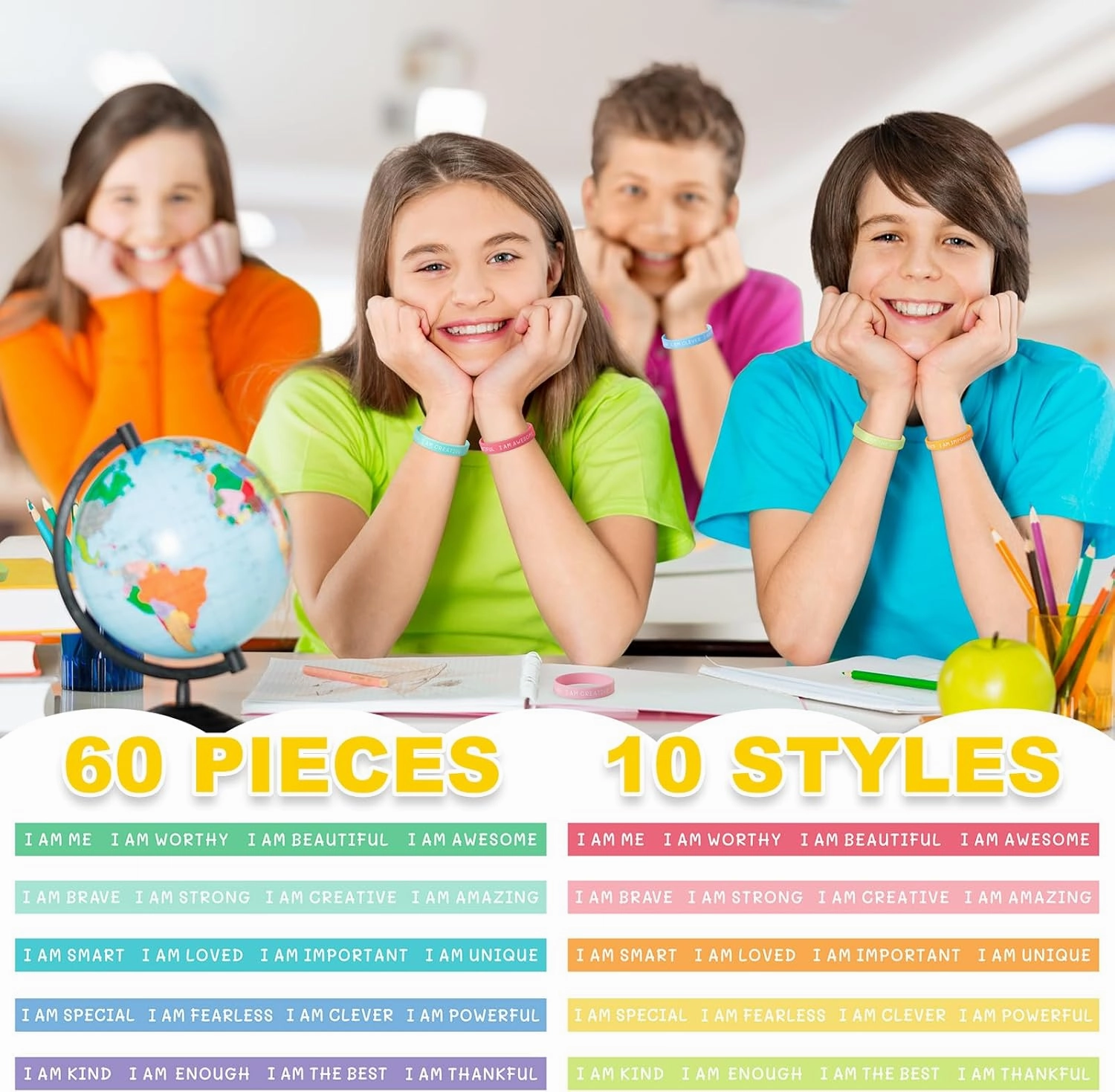 60 Pieces Students Inspirational Wristbands Rubber Bracelets Fun Motivational Wristbands for Kids Students Back to School Gifts