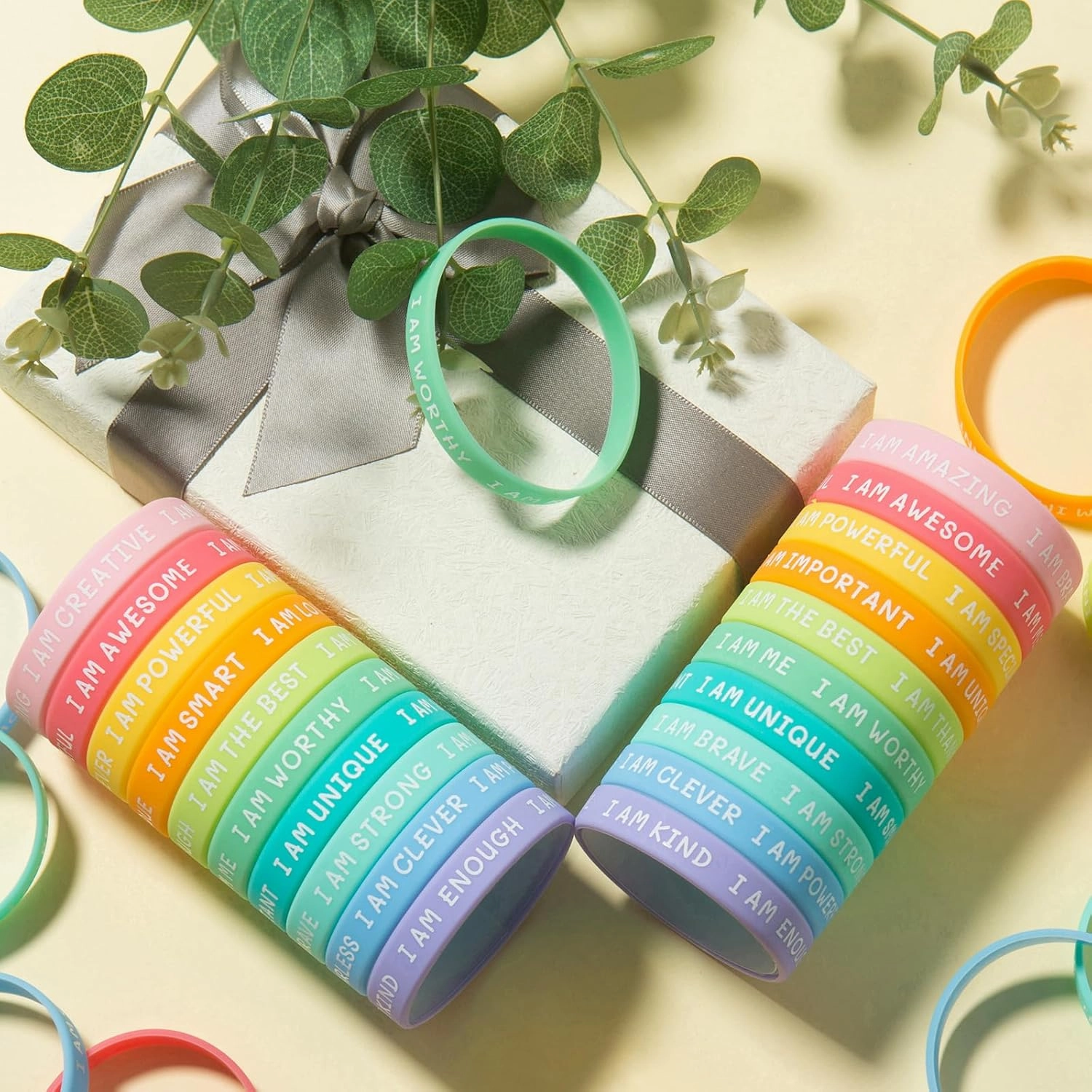60 Pieces Students Inspirational Wristbands Rubber Bracelets Fun Motivational Wristbands for Kids Students Back to School Gifts