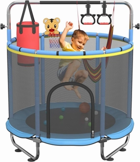 60" Trampoline for Kids, 500lbs Capacit Indoor Outdoor Toddler Trampoline with Adjustable Gymnastics Bar, Gifts for Boy Girl Age 1-8