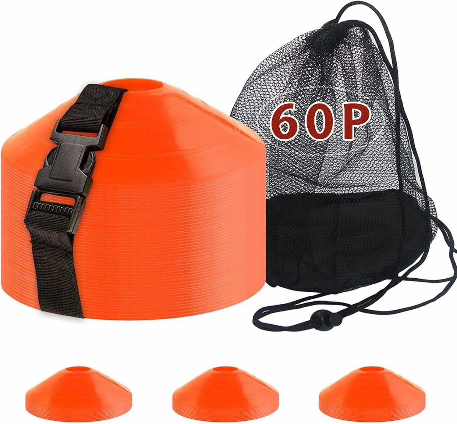 60PCS Soccer Cones with Strap Carry Bag Agility Disc Cones Soccer Training Cones, Field Marker Sport Training Cones for Challenge Football Basketball Skating Kids Games Outdoor Indoor