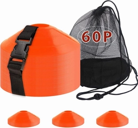 60PCS Soccer Cones with Strap Carry Bag Agility Disc Cones Soccer Training Cones, Field Marker Sport Training Cones for Challenge Football Basketball Skating Kids Games Outdoor Indoor