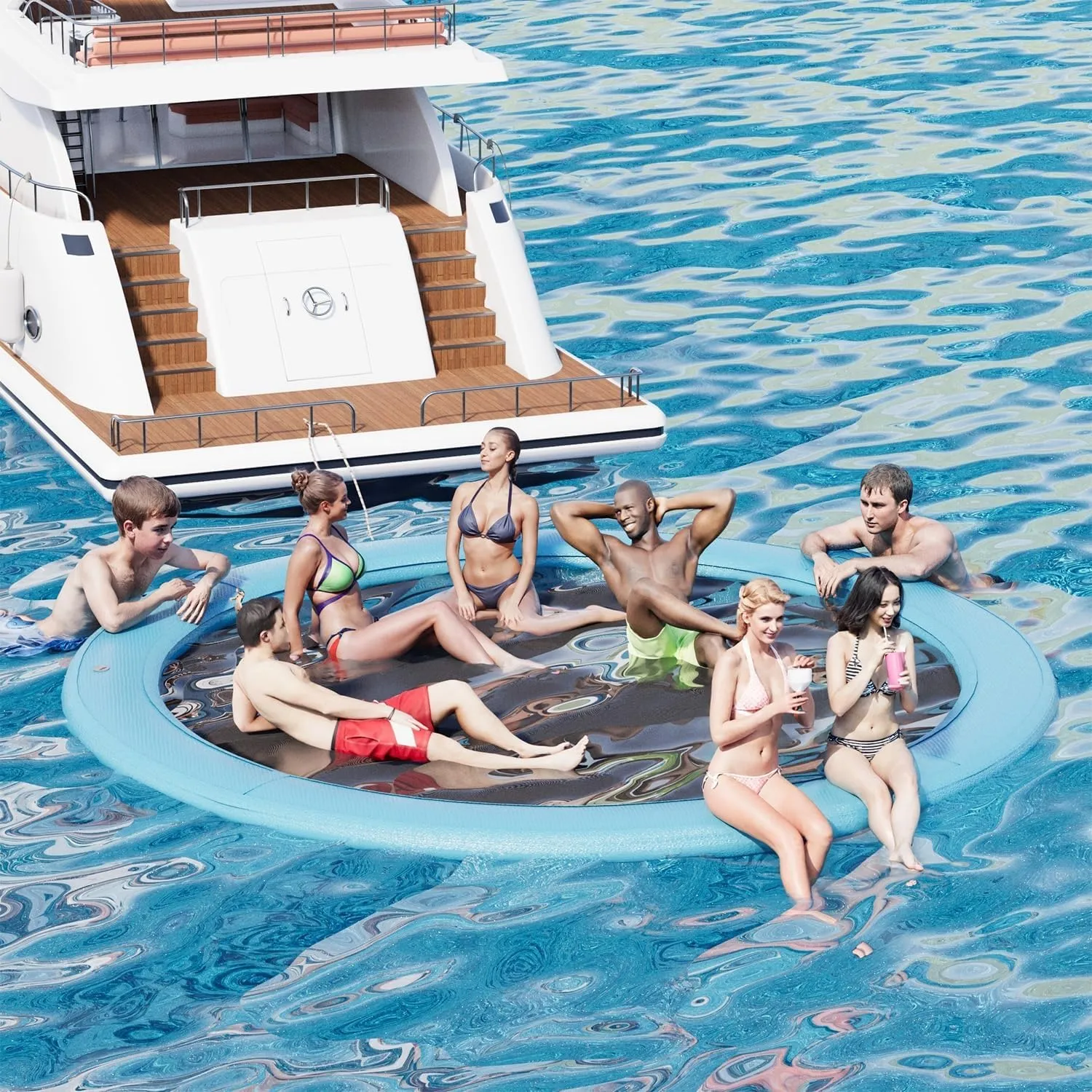6Ft-12Ft Inflatable Dock Floating Platform, Inflatable Tanning Pool Sunchill Float Ring, Heavy Duty Water Hammock Floats for Adults,Floating Island for Lake Pool Beach Party