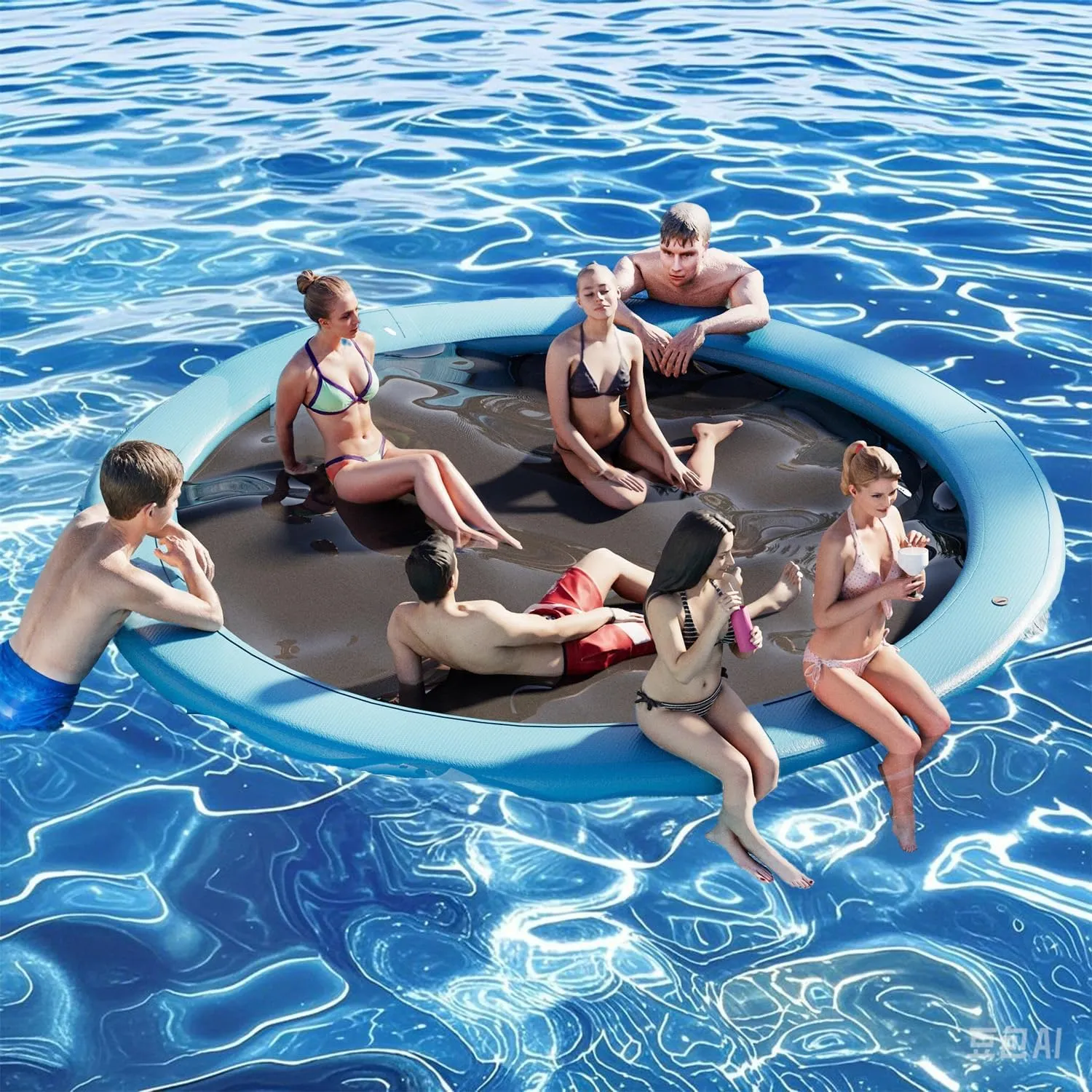 6Ft-12Ft Inflatable Dock Floating Platform, Inflatable Tanning Pool Sunchill Float Ring, Heavy Duty Water Hammock Floats for Adults,Floating Island for Lake Pool Beach Party