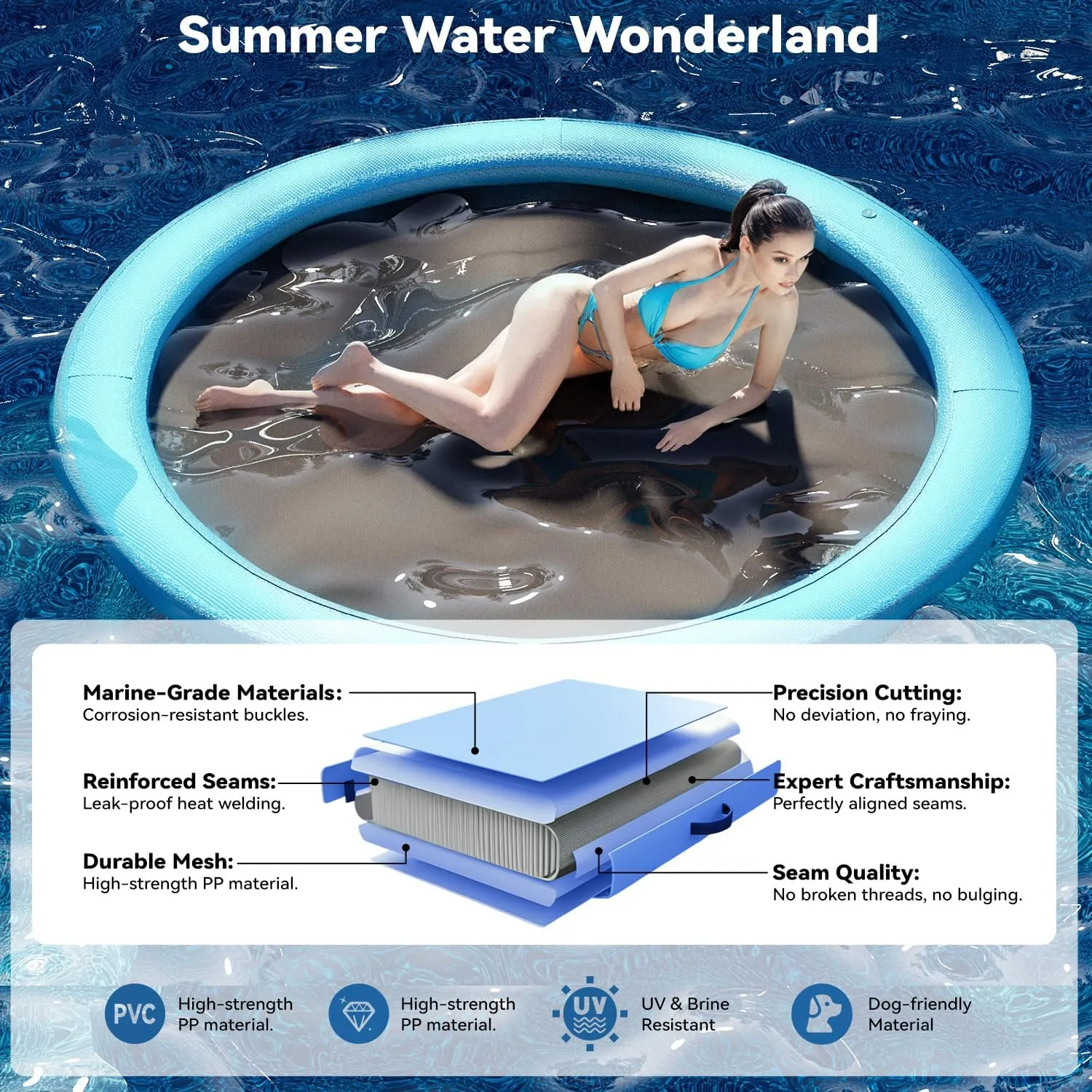 6Ft-12Ft Inflatable Dock Floating Platform, Inflatable Tanning Pool Sunchill Float Ring, Heavy Duty Water Hammock Floats for Adults,Floating Island for Lake Pool Beach Party