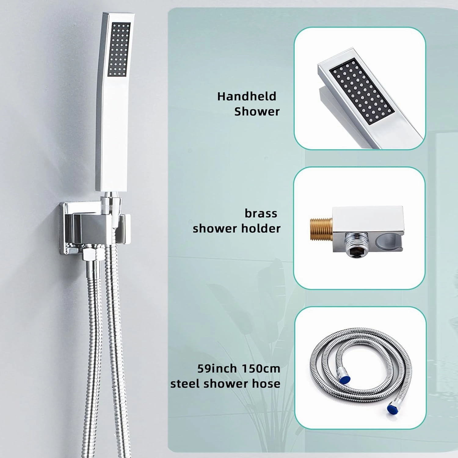 8 Inch Shower Faucet Set, Rainfall Shower System with High Pressure Handheld Shower Head, Bathroom Mixer Shower Set Wall Mounted Shower Faucet Rough-in Valve and Trim Kit, with Tub Spout