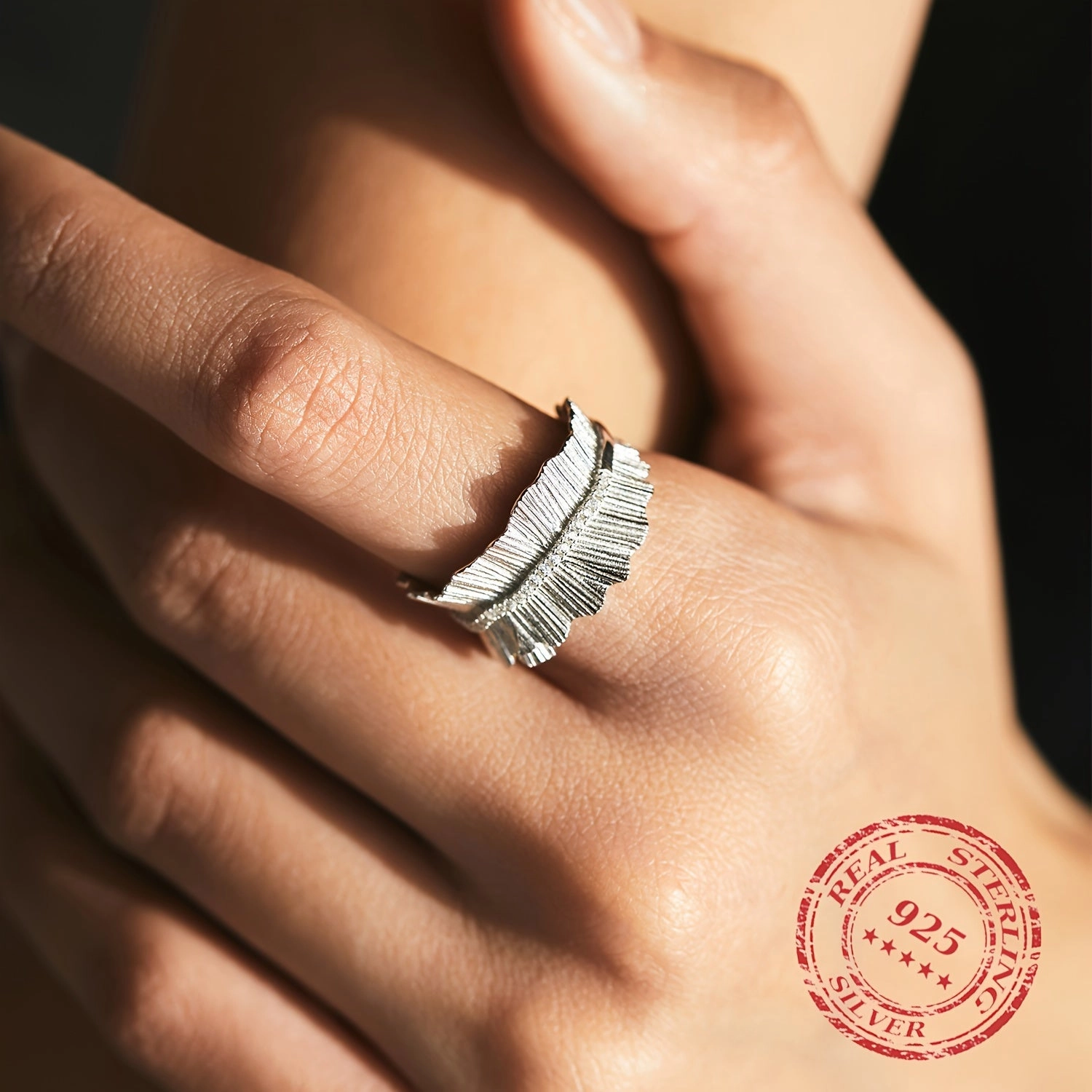 925 Silver Adjustable Texture Finger Ring Thick Stackable Pave Setting Rings