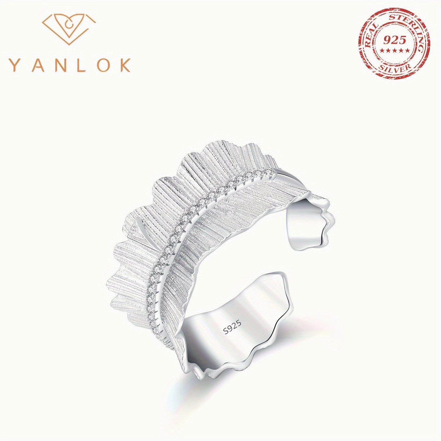 925 Silver Adjustable Texture Finger Ring Thick Stackable Pave Setting Rings