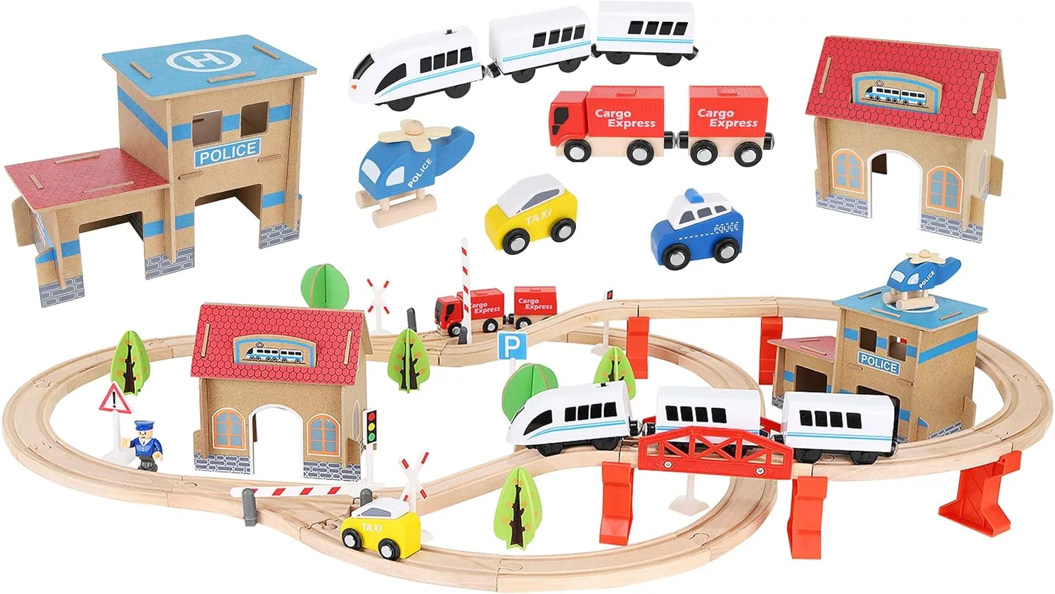 9362 Wooden Toy Train Children's Highway Bucket Top Mountain with Container