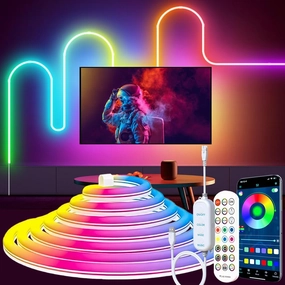9.8FT USB LED Neon Rope Light,Smart RGB IC Led Strip Lights for Bedroom,Music Sync LED Neon Light Strip,APP and 24Keys Wireless Remote,DIY Ideas,Gaming Room,Home Decorations,Christmas Gift