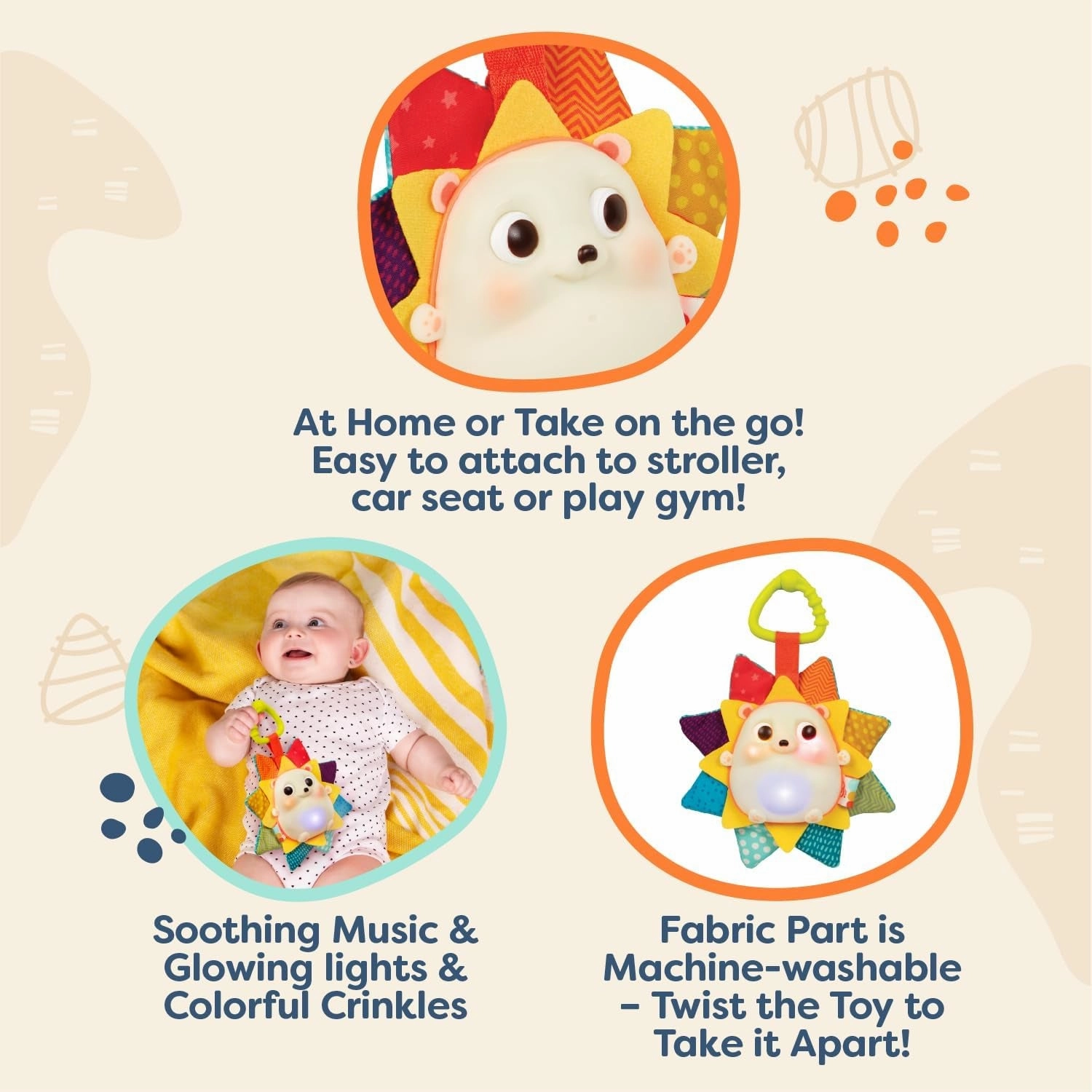 - B. Baby – Baby Musical Light-Up Hedgehog Toy with Lights & Sounds – Sensory Toy for Newborns, Babies – Music & Glowing Lights –Rainglow Buddy- 0 Months  