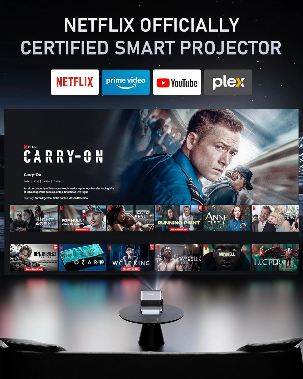 [Netflix Officially & AI-Auto Focus] Projector with WiFi and Bluetooth, XuanPad Full HD 1080P Portable Projector, 210° Rotatable Stand, Auto Keystone, Dust Removal and Heat Dissipation Design