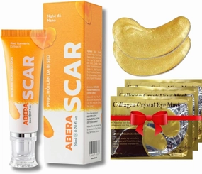 ABERA Scar Removal Cream for Women and Men - Rapid Repair of New Old Scars, Spots, Burns All Natural Treatment with Vitamin E, Alanine, Collagen (1 Box   3 Eye Patch)