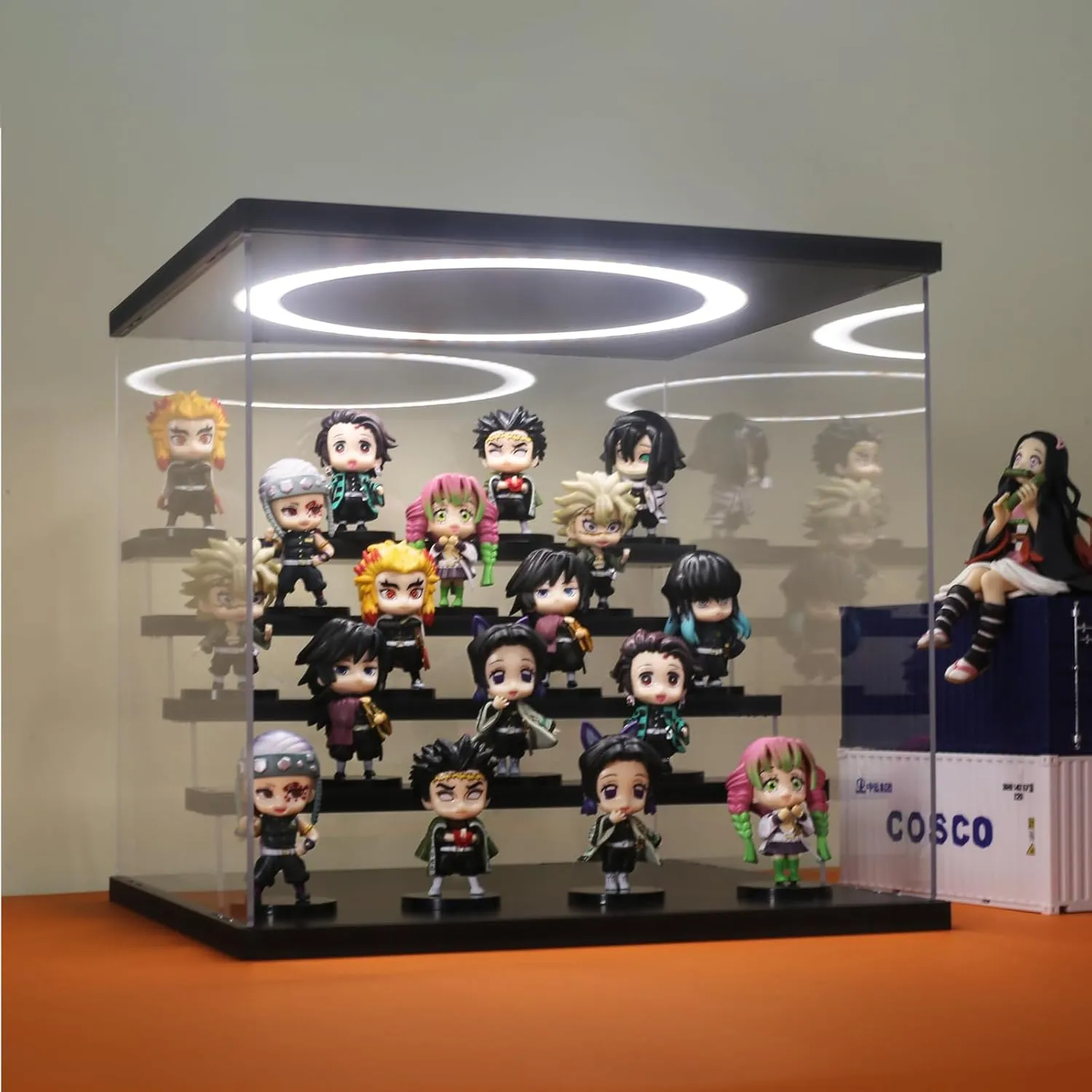 Acrylic Display Case with Adjustable LED Light, 5 Tier Clear Display Box Dustproof Showcase for Action Figures, Collectibles and Mini Toys, Assembly Display Cabinet(Black 12.5×12.2×11.8in)