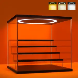 Acrylic Display Case with Adjustable LED Light, 5 Tier Clear Display Box Dustproof Showcase for Action Figures, Collectibles and Mini Toys, Assembly Display Cabinet(Black 12.5×12.2×11.8in)