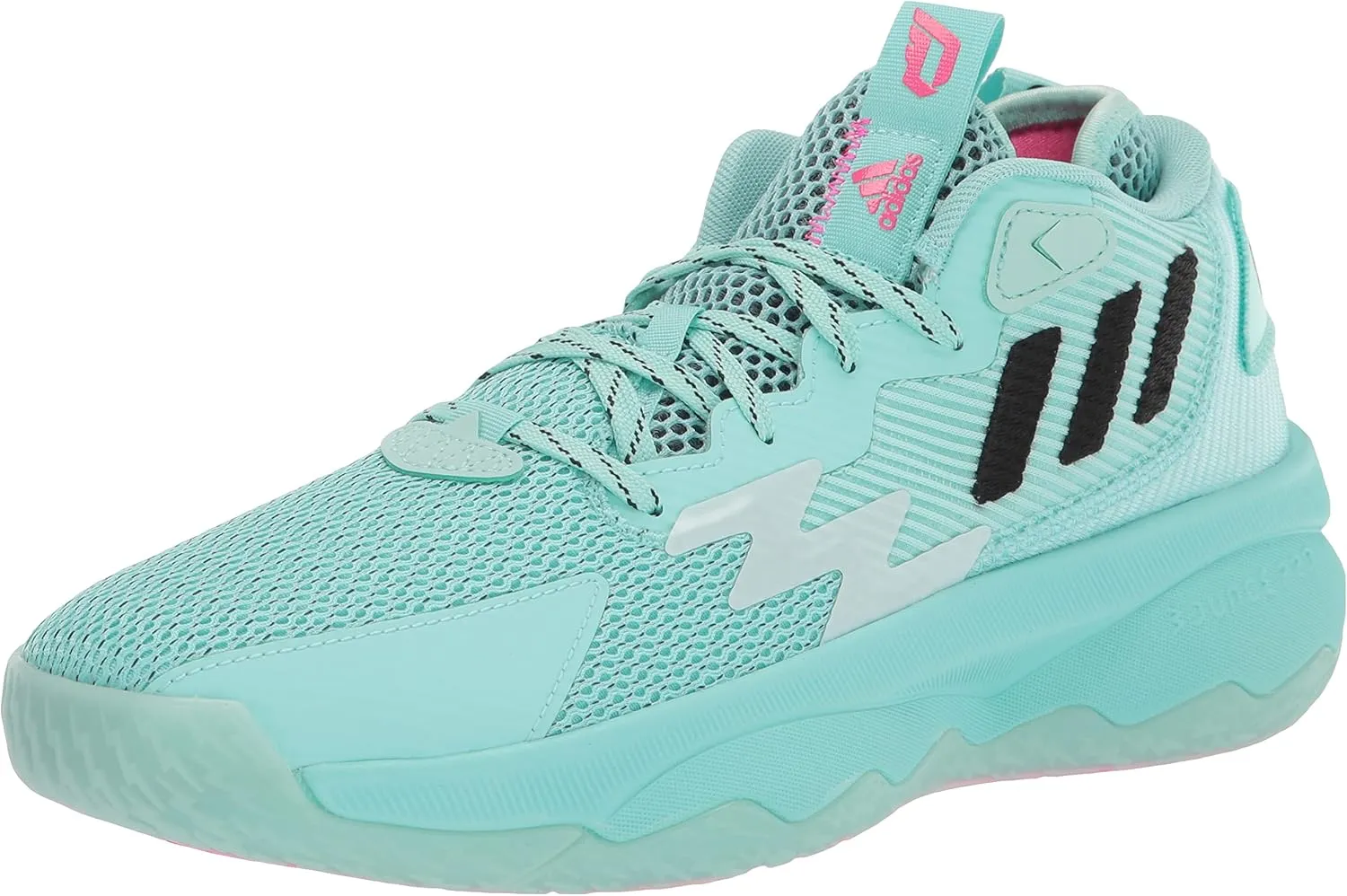 adidas Unisex Dame 8 Basketball Shoe, Energy Aqua/Core Black/Team Shock Pink, 13.5 US Men