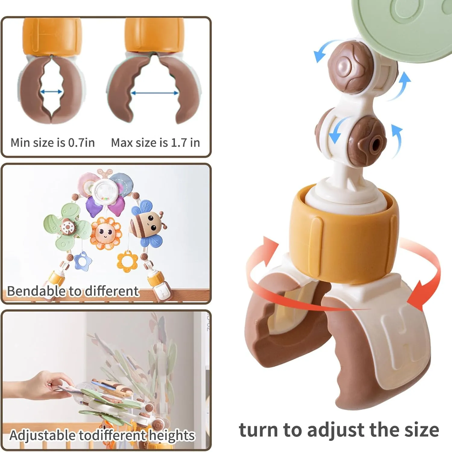 Adjustable Baby Stroller Arch Toys - Car Seat Toys Play Arch Crib Bassinet Toy Activity Arch with Fascinating Toy for Stimulating Baby's Senses Developing Motor Skills Infants Toddlers Gifts