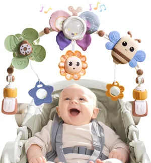 Adjustable Baby Stroller Arch Toys - Car Seat Toys Play Arch Crib Bassinet Toy Activity Arch with Fascinating Toy for Stimulating Baby's Senses Developing Motor Skills Infants Toddlers Gifts