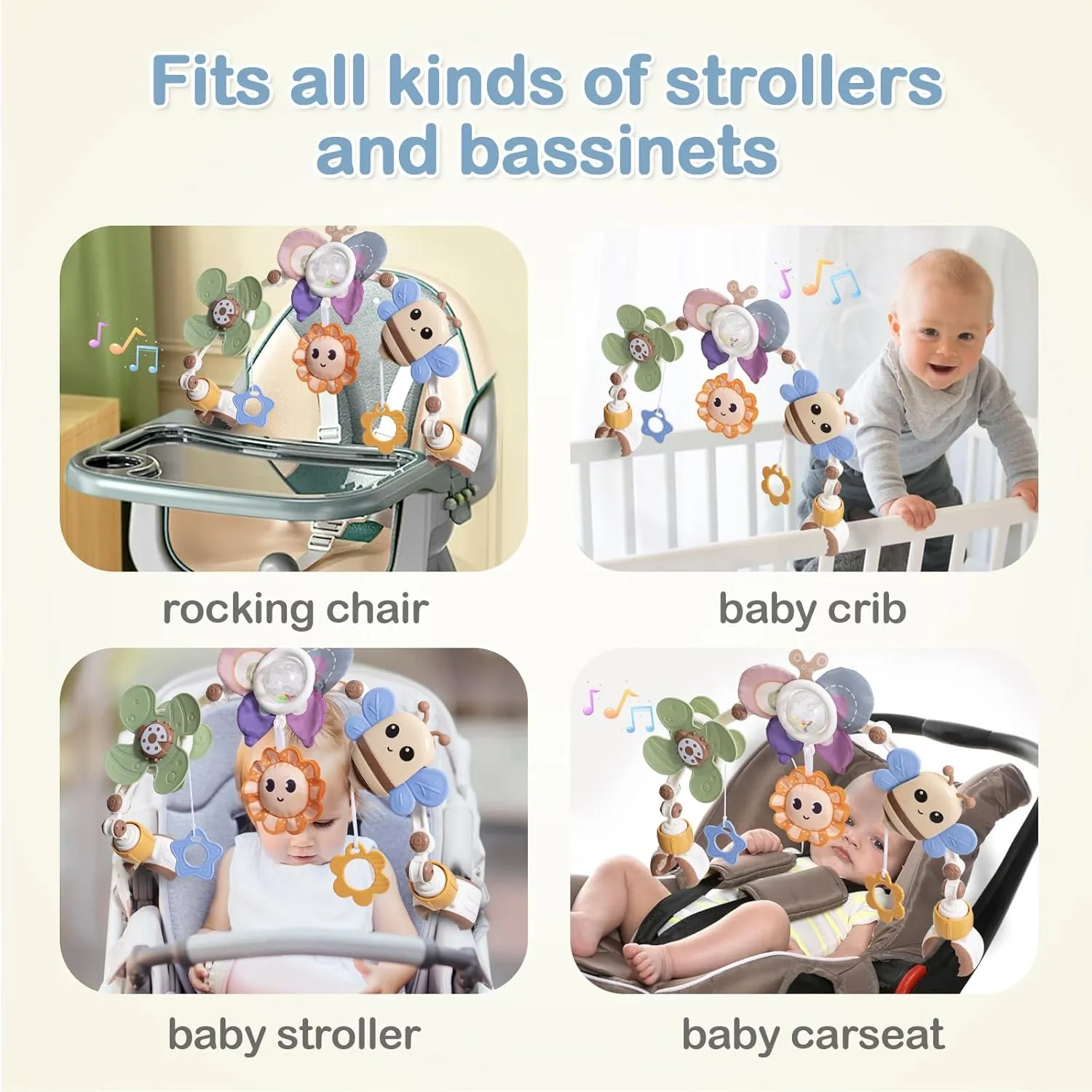 Adjustable Baby Stroller Arch Toys - Car Seat Toys Play Arch Crib Bassinet Toy Activity Arch with Fascinating Toy for Stimulating Baby's Senses Developing Motor Skills Infants Toddlers Gifts